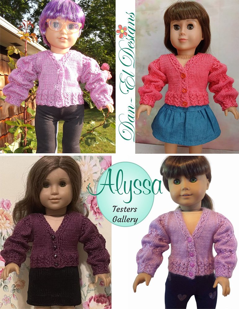 Dan-El Designs Knitting Alyssa 18" Doll Clothes Knitting Pattern Pixie Faire