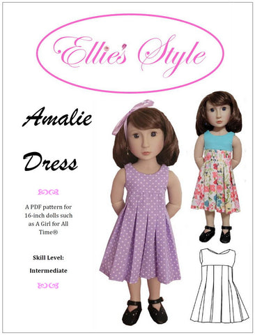 Ellie's Style A Girl For All Time Amalie Dress 16" Doll Clothes Pattern fits A Girl For All Time dolls Pixie Faire