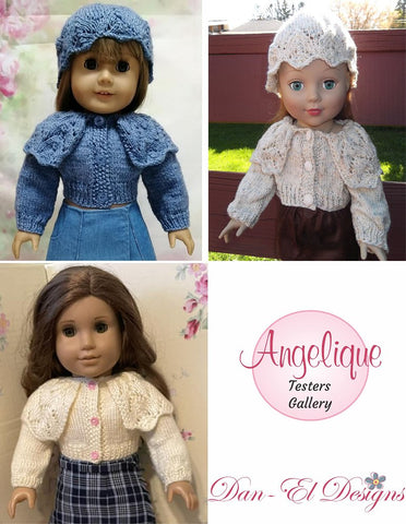 Dan-El Designs Knitting Angelique Sweater and Beanie 18" Doll Clothes Knitting Pattern Pixie Faire