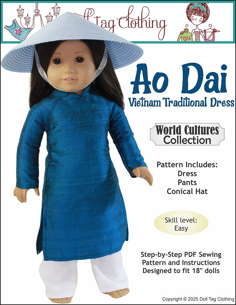 Doll Tag Clothing 18 Inch Historical Ao Dai Vietnam Traditional Dress 18" Doll Clothes Pixie Faire