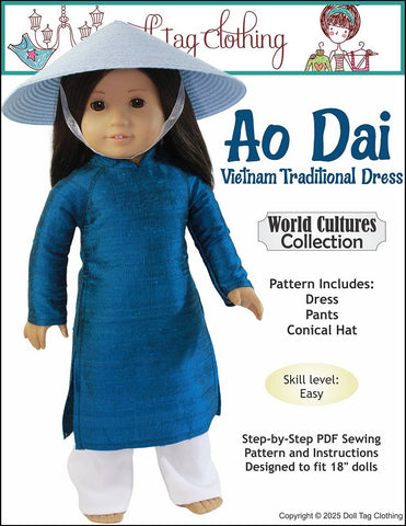Doll Tag Clothing 18 Inch Historical Ao Dai Vietnam Traditional Dress 18" Doll Clothes Pixie Faire
