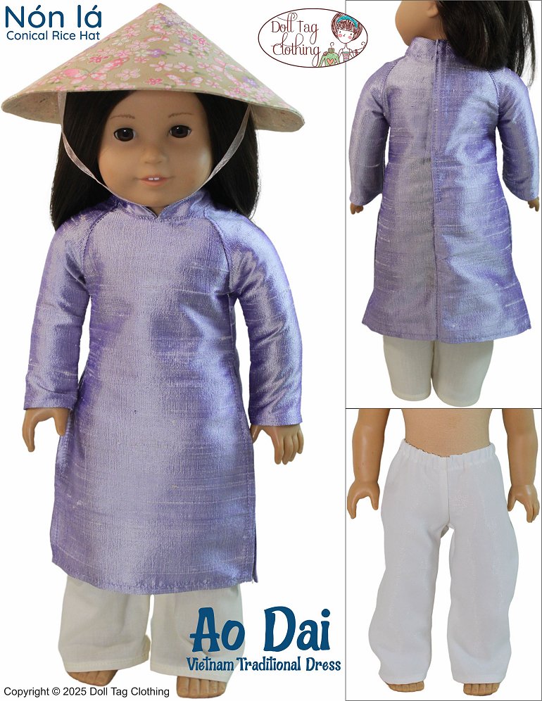 Doll Tag Clothing 18 Inch Historical Ao Dai Vietnam Traditional Dress 18" Doll Clothes Pixie Faire