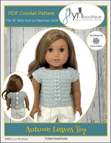 J Lyn Boutique Crochet Autumn Leaves Top 18" Doll Clothes Crochet Pattern Pixie Faire