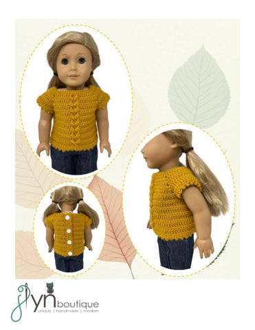 J Lyn Boutique Crochet Autumn Leaves Top 18" Doll Clothes Crochet Pattern Pixie Faire