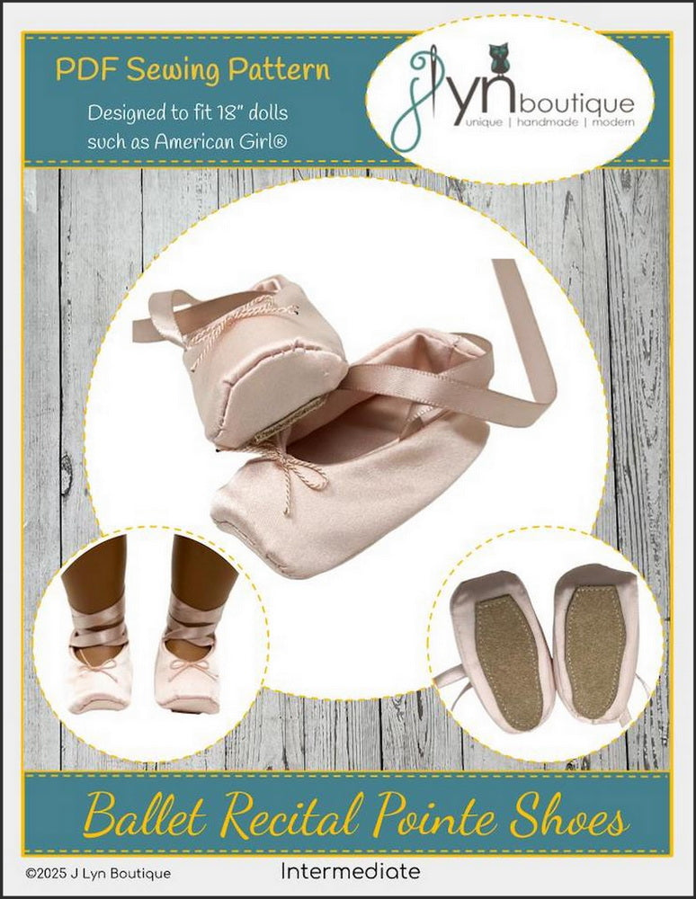 J Lyn Boutique 18 Inch Modern Ballet Recital Pointe Shoes 18" Doll Shoe Pattern Pixie Faire