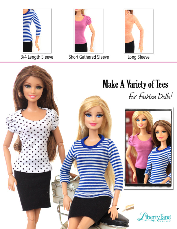 Liberty Jane Barbie T-Shirt Variations Pattern For 11-1/2" Fashion Dolls Pixie Faire