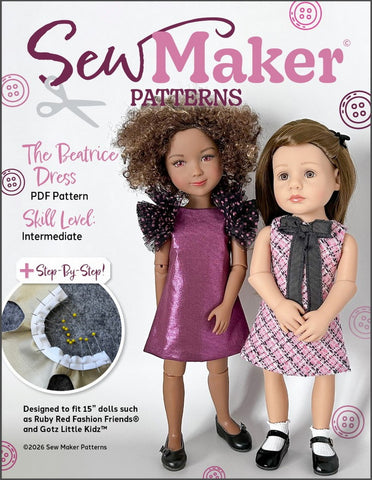 Sew Maker Patterns Ruby Red Fashion Friends The Beatrice Dress 15" Doll Clothes Pattern Pixie Faire