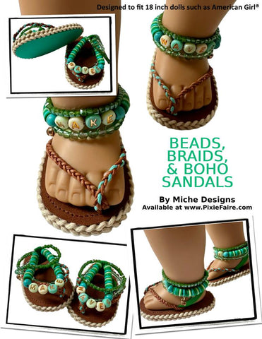 Miche Designs Shoes Beads, Braids, & Boho Sandals 18" Doll Shoe Pattern Pixie Faire