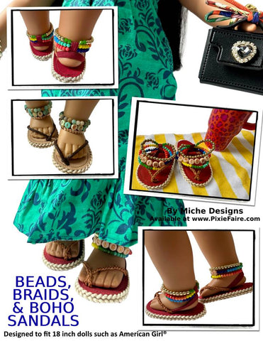 Miche Designs Shoes Beads, Braids, & Boho Sandals 18" Doll Shoe Pattern Pixie Faire