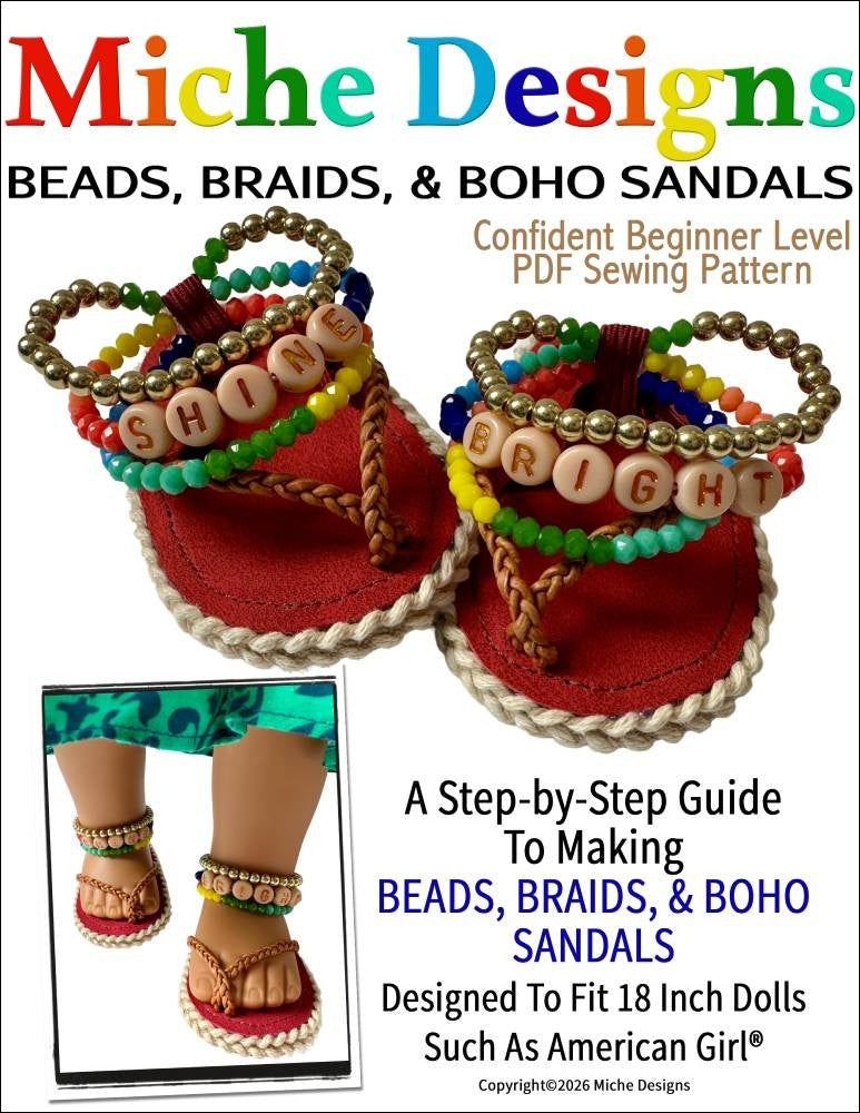 Miche Designs Shoes Beads, Braids, & Boho Sandals 18" Doll Shoe Pattern Pixie Faire