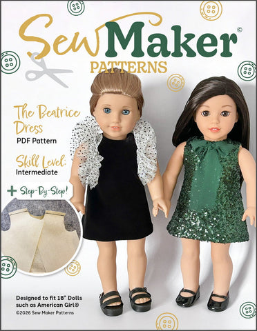 Sew Maker Patterns 18 Inch Modern The Beatrice Dress 18" Doll Clothes Pattern Pixie Faire