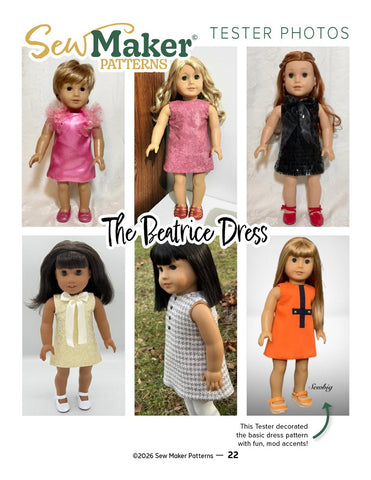 Sew Maker Patterns 18 Inch Modern The Beatrice Dress 18" Doll Clothes Pattern Pixie Faire