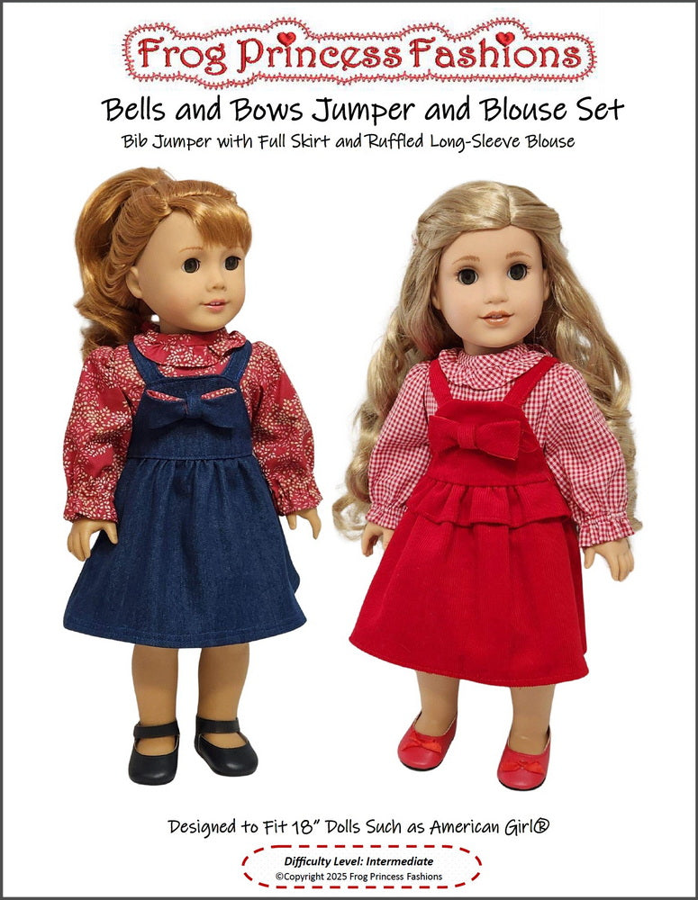 Frog Princess Fashions 18 Inch Modern Bells and Bows Jumper and Blouse Set 18" Doll Clothes Pattern Pixie Faire