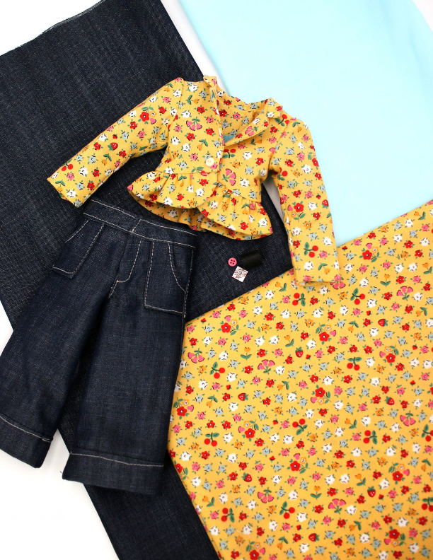 Pixie Pack - Yellow Bitty Blossoms -  Bercy Village Peplum Blazer & Wide Leg Pants Kit