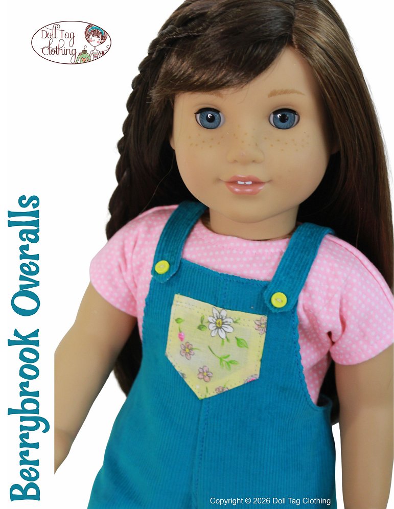 Doll Tag Clothing 18 Inch Modern Berrybrook Overalls 18" Doll Clothes Pattern Pixie Faire