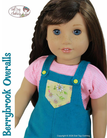 Doll Tag Clothing 18 Inch Modern Berrybrook Overalls 18" Doll Clothes Pattern Pixie Faire