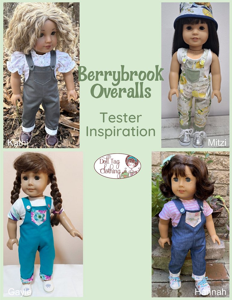 Doll Tag Clothing 18 Inch Modern Berrybrook Overalls 18" Doll Clothes Pattern Pixie Faire