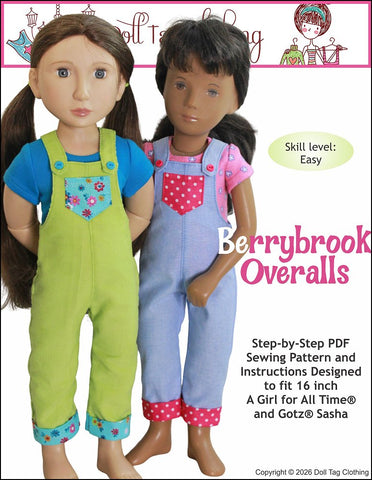 Doll Tag Clothing A Girl For All Time Berrybrook Overalls 16" Doll Clothes Pattern for A Girl For All Time and Gotz Sasha Dolls Pixie Faire