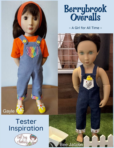 Doll Tag Clothing A Girl For All Time Berrybrook Overalls 16" Doll Clothes Pattern for A Girl For All Time and Gotz Sasha Dolls Pixie Faire