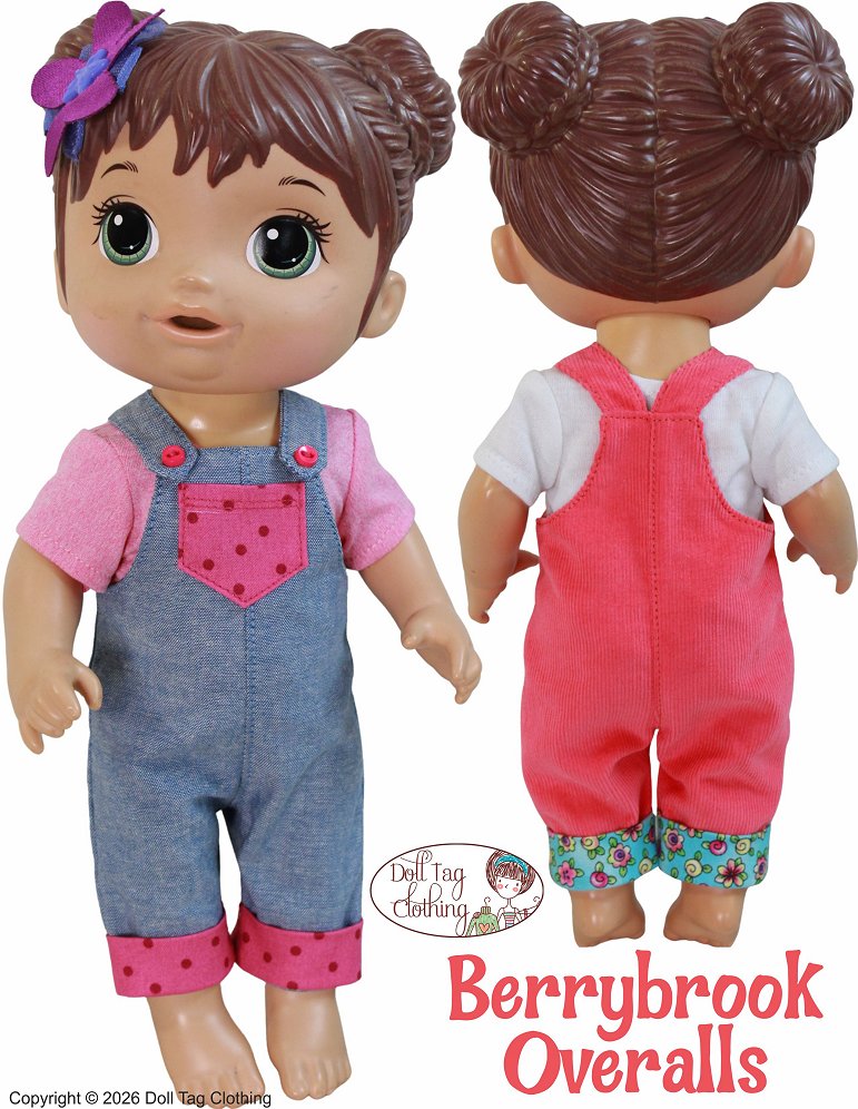 Doll Tag Clothing Baby Alive Doll Berrybrook Overalls and Tee Pattern for 12-13" Baby Dolls Pixie Faire