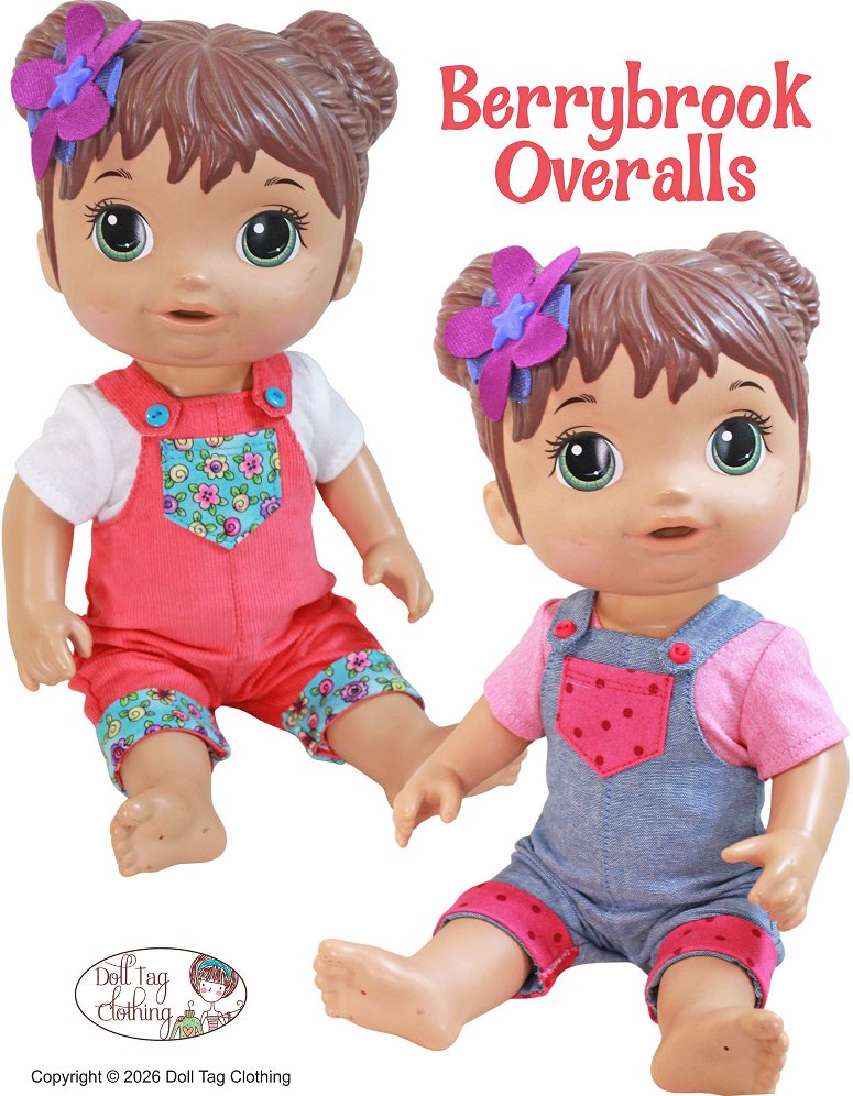 Doll Tag Clothing Baby Alive Doll Berrybrook Overalls and Tee Pattern for 12-13" Baby Dolls Pixie Faire