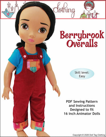 Doll Tag Clothing Disney Animator Berrybrook Overalls 16" Animation Style Doll Clothes Pattern Pixie Faire