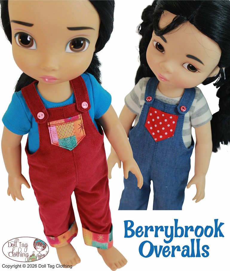 Doll Tag Clothing Disney Animator Berrybrook Overalls 16" Animation Style Doll Clothes Pattern Pixie Faire