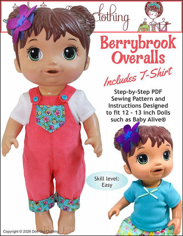 Doll Tag Clothing Baby Alive Doll Berrybrook Overalls and Tee Pattern for 12-13" Baby Dolls Pixie Faire