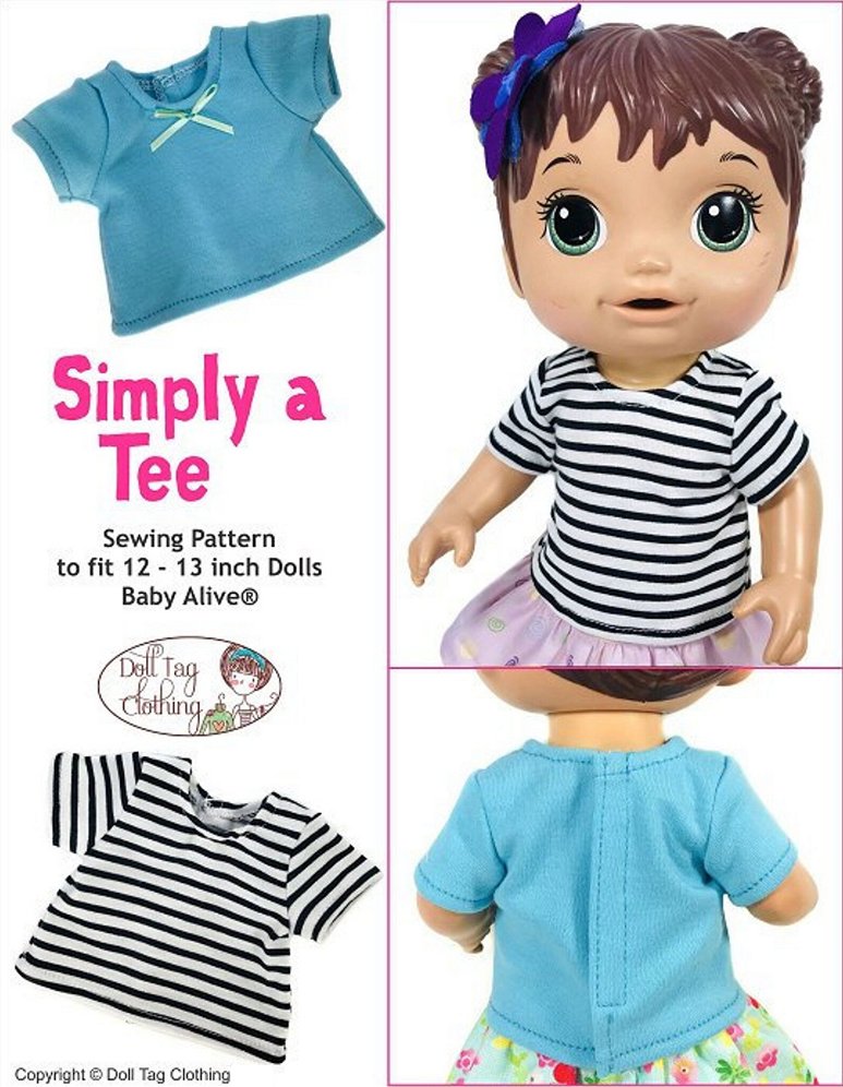 Doll Tag Clothing Baby Alive Doll Berrybrook Overalls and Tee Pattern for 12-13" Baby Dolls Pixie Faire