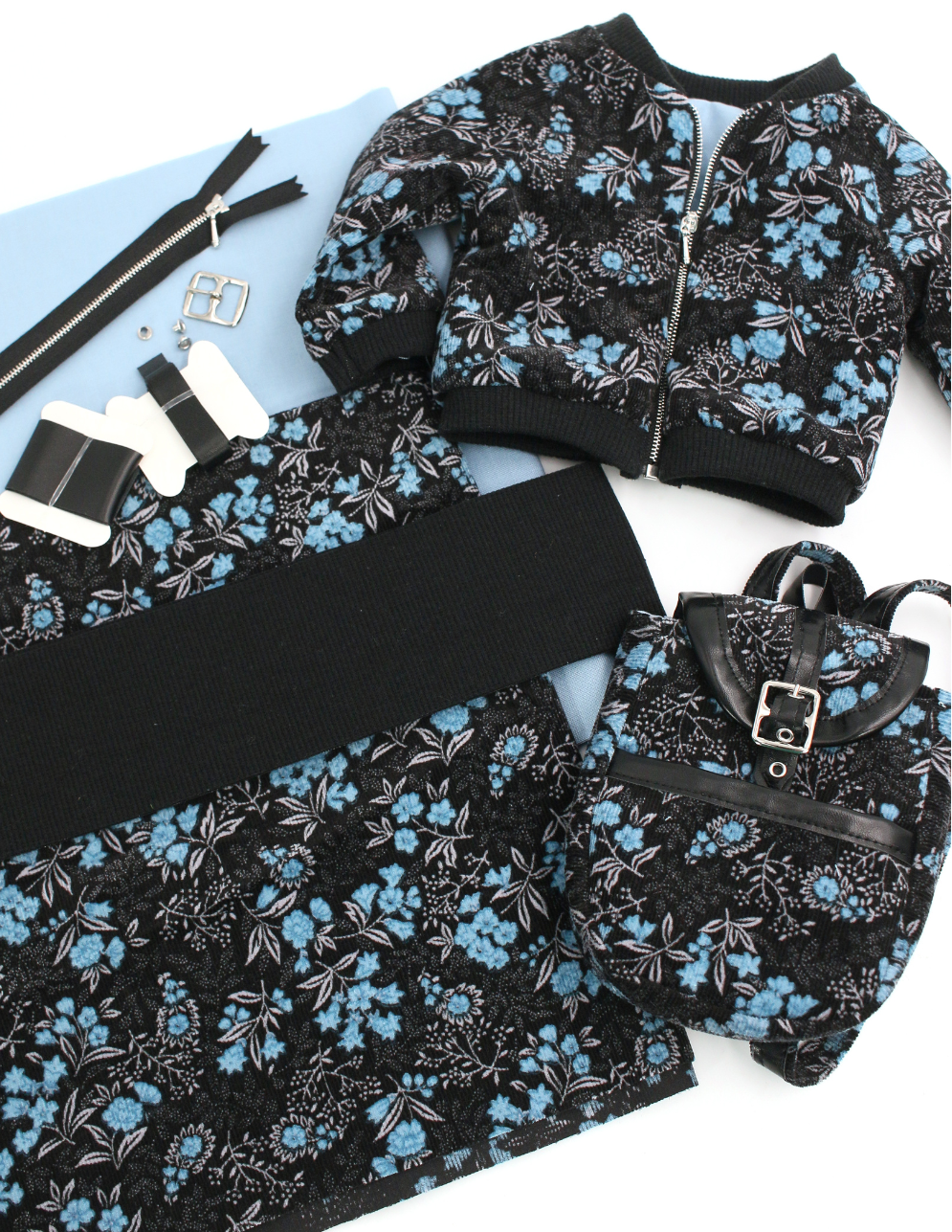 Pixie Faire Pixie Packs Pixie Pack - Blue Floral Aviator Jacket & Backpack Pixie Faire