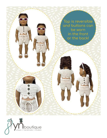 J Lyn Boutique Crochet Boho Summer Vacation Top and Shorts 18" Doll Clothes Crochet Pattern Pixie Faire