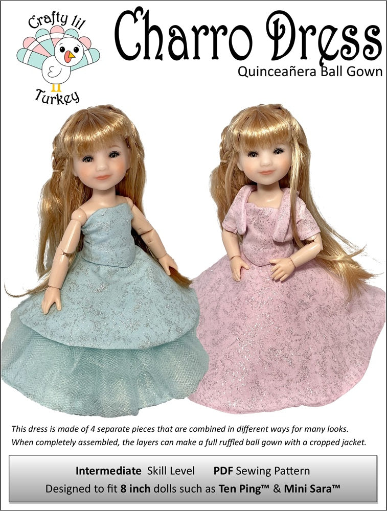 Crafty Lil Turkey 8" BJD Charro Dress Pattern for 8" BJD Dolls such as Ten Ping and Mini Sara Pixie Faire