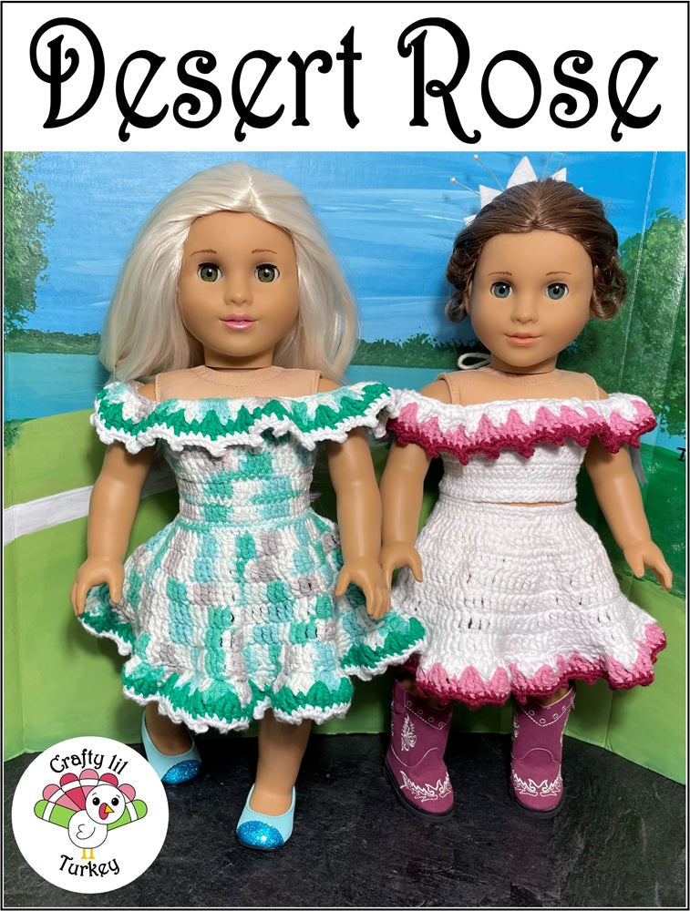 Crafty Lil Turkey Crochet Desert Rose 18" Doll Clothes Crochet Pattern Pixie Faire