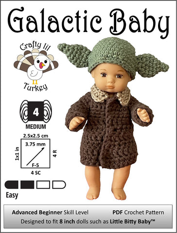 Crafty Lil Turkey Crochet Galactic Baby 8" Baby Doll Clothes Crochet Pattern Pixie Faire