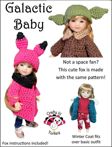 Crafty Lil Turkey Crochet Galactic Baby 8" Doll Clothes Crochet Pattern for 8 inch BJD Dolls such as Ten Ping and Mini Sara Pixie Faire