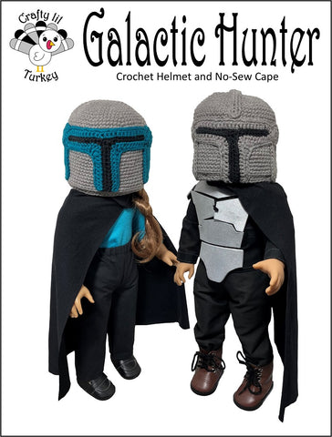 Crafty Lil Turkey Crochet Galactic Hunter: Helmet and No Sew Cape 18" Doll Clothes Crochet Pattern Pixie Faire