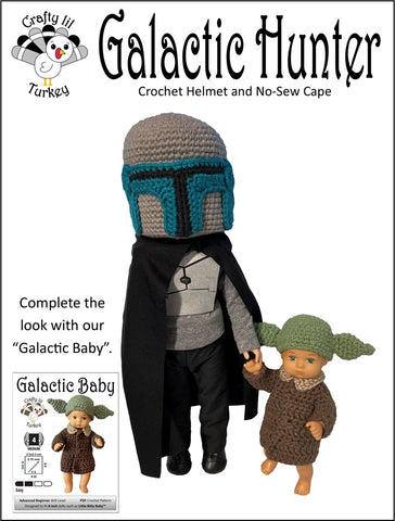 Crafty Lil Turkey Crochet Galactic Hunter: Helmet and No Sew Cape 14.5-15" Doll Clothes Crochet Pattern Pixie Faire