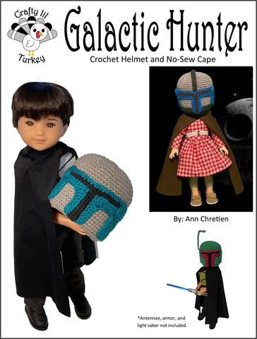 Crafty Lil Turkey Crochet Galactic Hunter: Helmet and No Sew Cape 14.5-15" Doll Clothes Crochet Pattern Pixie Faire