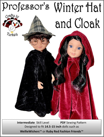 Crafty Lil Turkey Ruby Red Fashion Friends Professor's Winter Hat and Cloak 14.5-15" Doll Clothes Pattern Pixie Faire