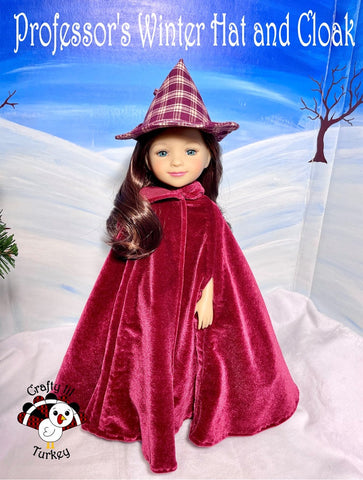 Crafty Lil Turkey Ruby Red Fashion Friends Professor's Winter Hat and Cloak 14.5-15" Doll Clothes Pattern Pixie Faire