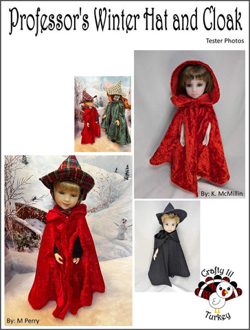 Crafty Lil Turkey Ruby Red Fashion Friends Professor's Winter Hat and Cloak 14.5-15" Doll Clothes Pattern Pixie Faire