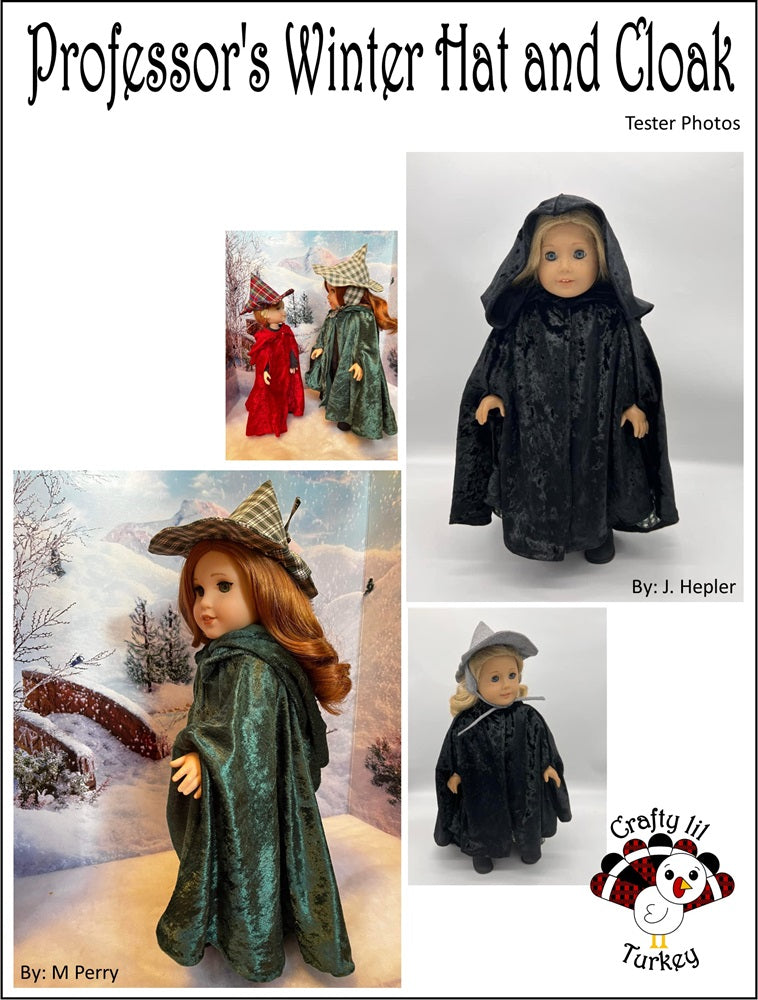 Professor's Winter Hat and Cloak 18" Doll Clothes Pattern fits American Girl Professor's Winter Hat and Cloak 18" Doll Clothes Pattern fits American Girl