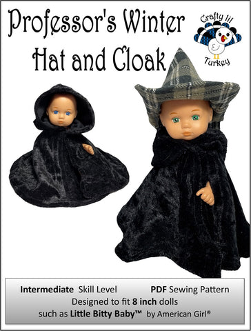 Crafty Lil Turkey 8" Baby Dolls Professor's Winter Hat and Cloak 8" Baby Doll Clothes Pattern Pixie Faire