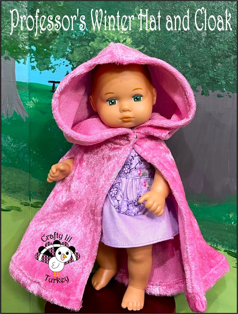 Crafty Lil Turkey 8" Baby Dolls Professor's Winter Hat and Cloak 8" Baby Doll Clothes Pattern Pixie Faire