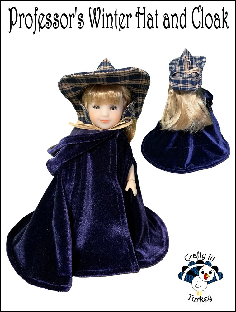 Crafty Lil Turkey 8" BJD Professor's Winter Hat and Cloak Pattern For 8" BJD Dolls such as Ten Ping and Mini Sara Pixie Faire