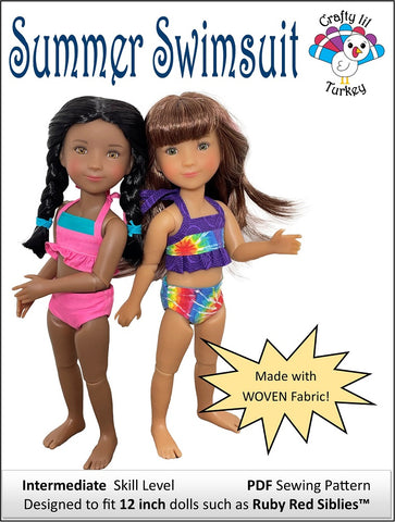 Crafty Lil Turkey Ruby Red Fashion Friends Summer Swimsuit Doll Clothes Pattern For 12" Siblies™ Pixie Faire