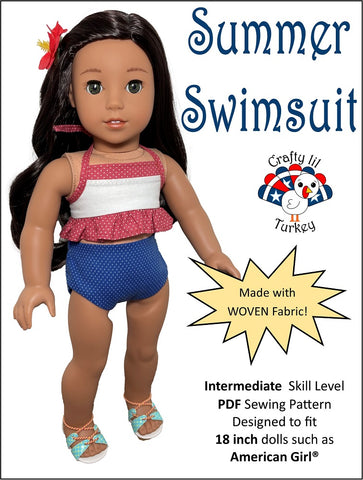 Crafty Lil Turkey 18 Inch Modern Summer Swimsuit 18" Doll Clothes Pattern Pixie Faire