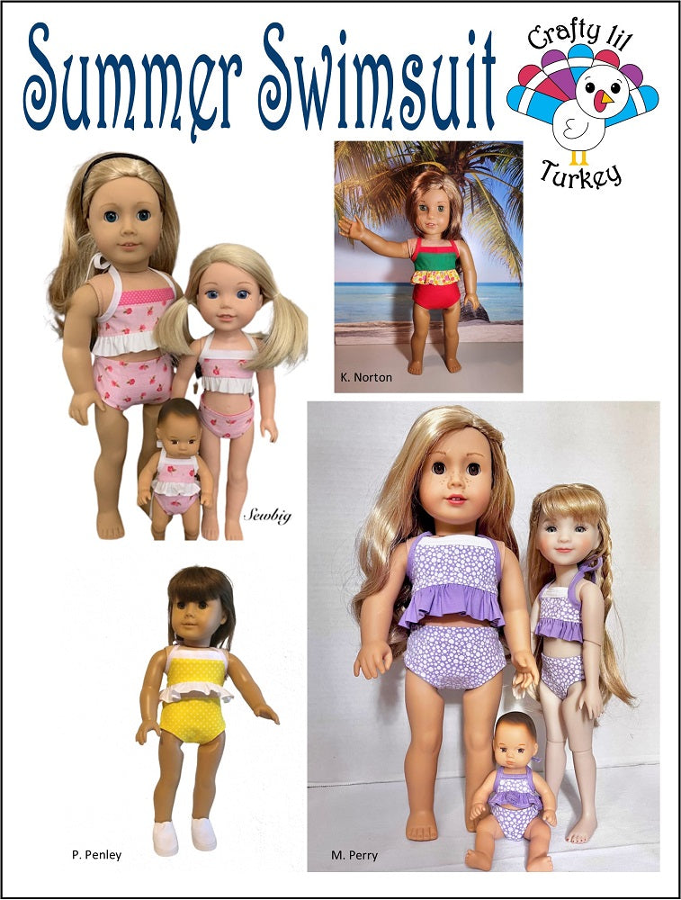 Crafty Lil Turkey 18 Inch Modern Summer Swimsuit 18" Doll Clothes Pattern Pixie Faire
