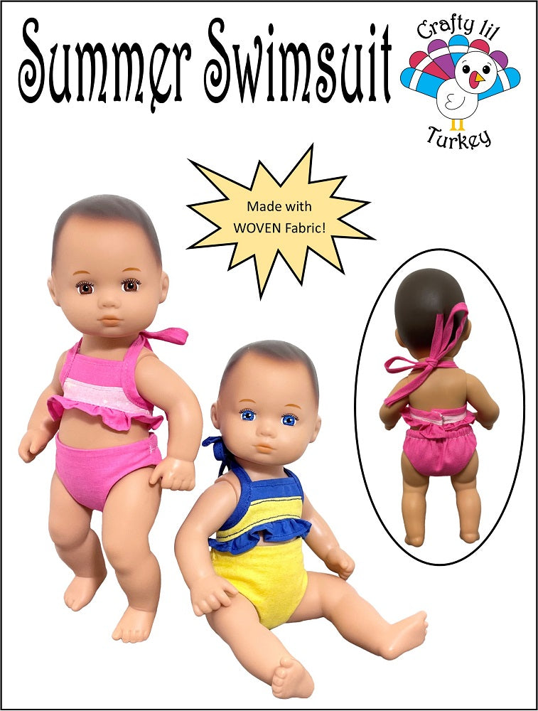 Crafty Lil Turkey Siblies Summer Swimsuit Doll Clothes Pattern For 8" Little Bitty Baby™ Dolls Pixie Faire