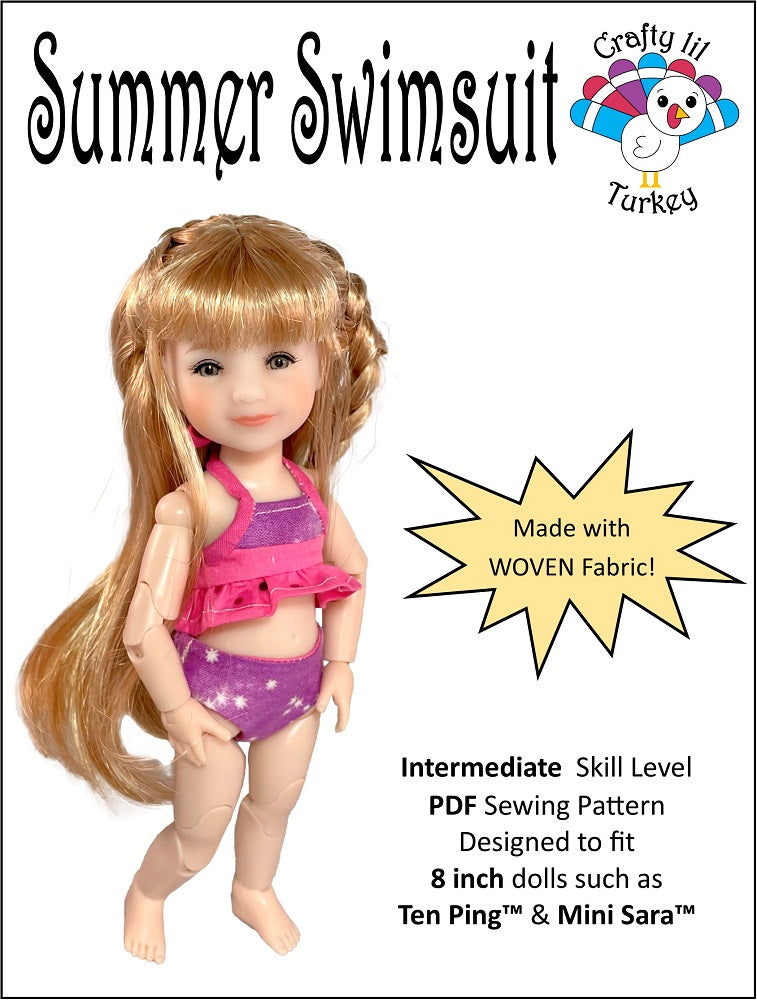 Crafty Lil Turkey 8" BJD Summer Swimsuit Pattern For 8" BJD Dolls such as Mini Sara™ Pixie Faire
